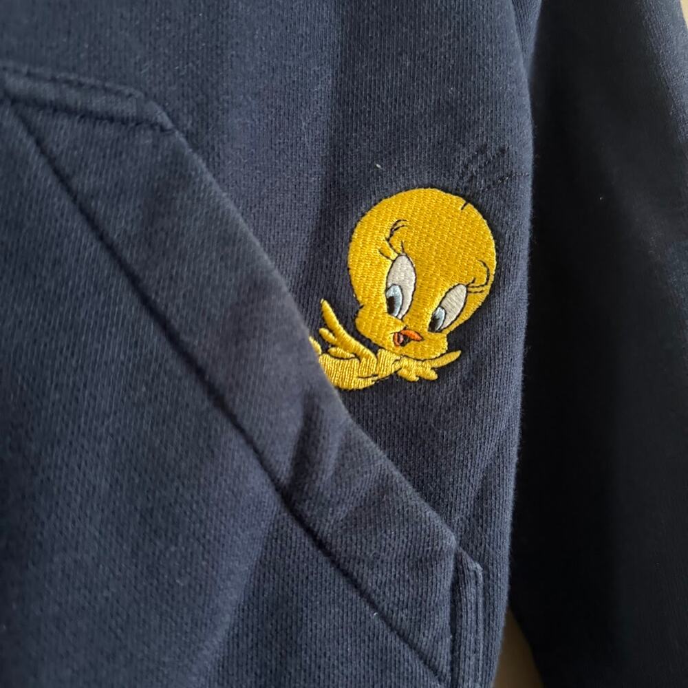 Warner Bros Tweety Bird Vintage 1999 Zip Up Navy Blue Hoodie Sweatshirt 90s Y2K - Picture 5 of 6